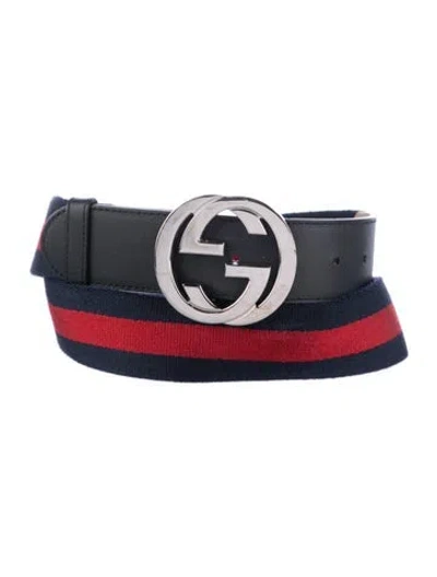 Pre-owned Gucci Interlocking G Logo Canvas Belt Kit In Blue