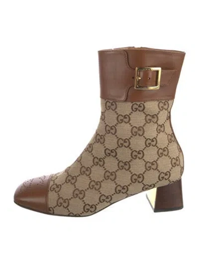 Pre-owned Gucci Interlocking G Logo Canvas Boots In Neutral