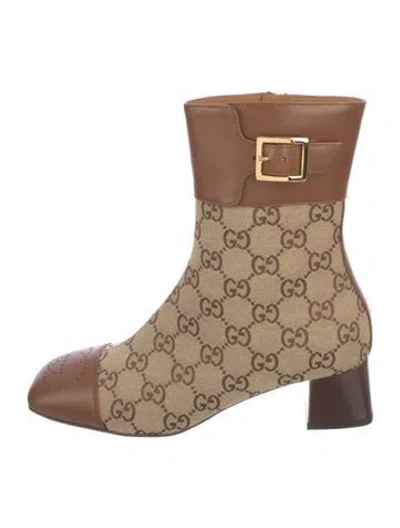 Pre-owned Gucci Interlocking G Logo Canvas Boots In Neutrals