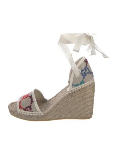 Pre-owned Gucci Interlocking G Logo Canvas Espadrilles In Neutrals