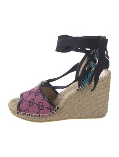Pre-owned Gucci Interlocking G Logo Canvas Espadrilles In Pink
