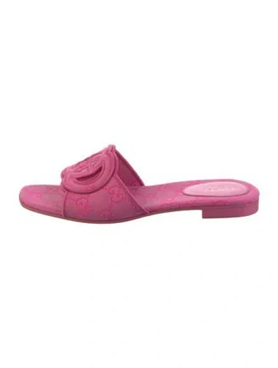 Pre-owned Gucci Interlocking G Logo Canvas Slides In Pink