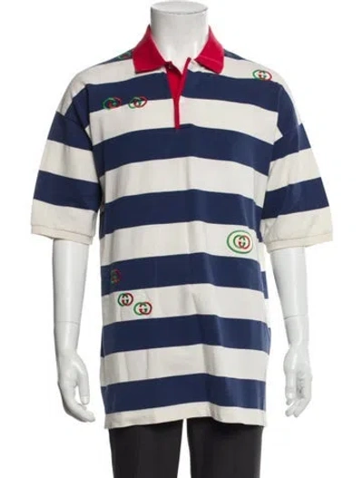 Pre-owned Gucci Interlocking G Logo Collar Polo Shirt In Blue