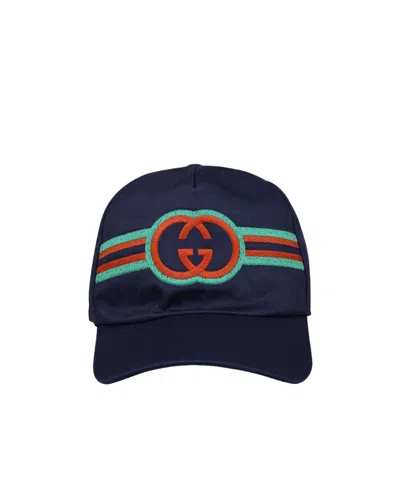 Gucci Interlocking G Logo Cotton Cap In Blue