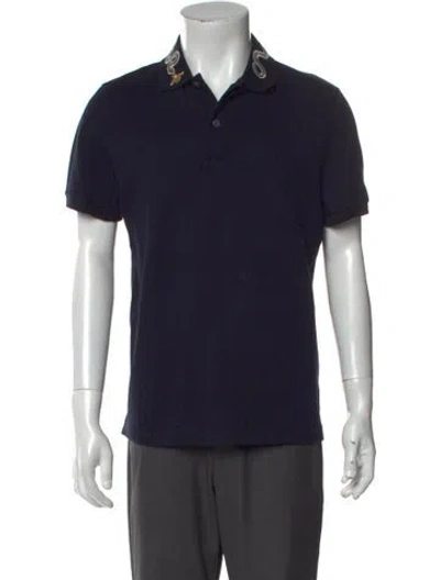 Pre-owned Gucci Interlocking G Logo Crew Neck Polo Shirt In Blue
