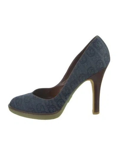 Pre-owned Gucci Interlocking G Logo Denim Pumps In Blue