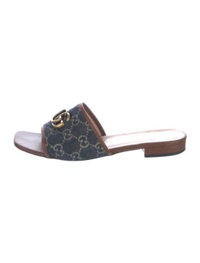 Pre-owned Gucci Interlocking G Logo Denim Slides In Blue