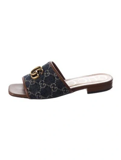 Pre-owned Gucci Interlocking G Logo Denim Slides In Blue