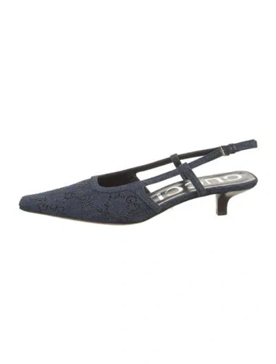 Pre-owned Gucci Interlocking G Logo Denim Slingback Pumps In Blue