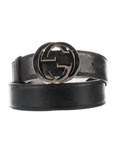 Pre-owned Gucci Interlocking G Logo Embossed Leather Belt In Black