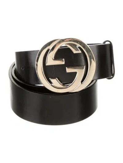 Pre-owned Gucci Interlocking G Logo Embossed Leather Belt In Black