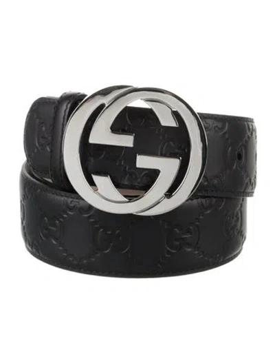 Pre-owned Gucci Interlocking G Logo Embossed Leather Belt In Black