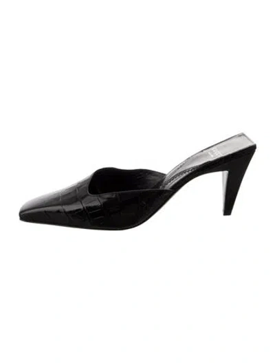 Pre-owned Gucci Interlocking G Logo Embossed Leather Mules In Black
