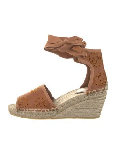 Pre-owned Gucci Interlocking G Logo Embroidered Accent Espadrilles In Brown