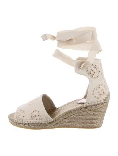 Pre-owned Gucci Interlocking G Logo Embroidered Accent Espadrilles In Neutral