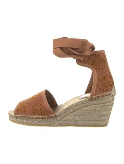 Pre-owned Gucci Interlocking G Logo Embroidered Accent Espadrilles W/ Tags In Brown