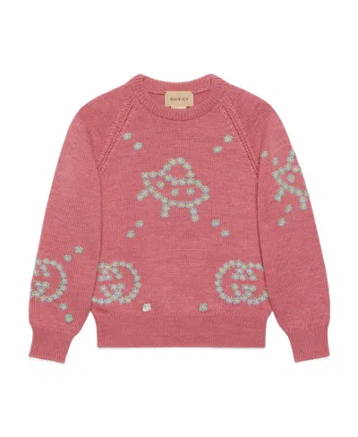 Gucci Crew Neck Sweater In Dark Rose Mix