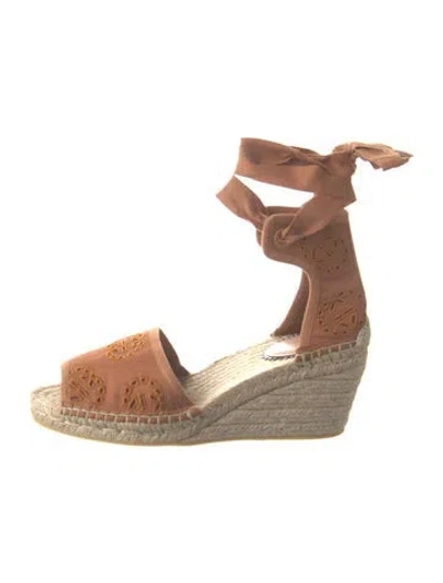 Pre-owned Gucci Interlocking G Logo Eyelet Trim Espadrilles W/ Tags In Brown