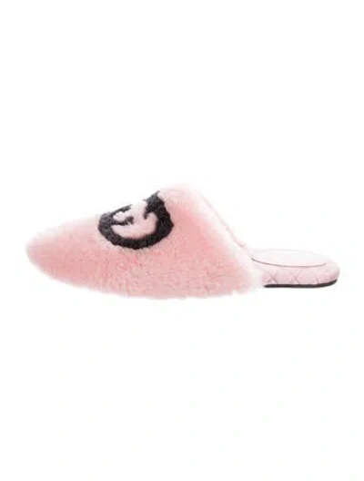 Pre-owned Gucci Interlocking G Logo Fur Mules In Pink