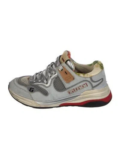 Pre-owned Gucci Interlocking G Logo Glitter Athletic Sneakers In Silver
