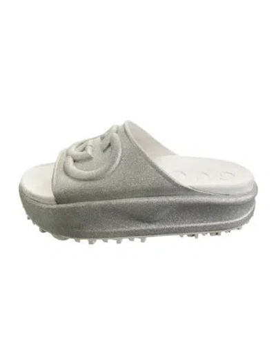 Pre-owned Gucci Interlocking G Logo Glitter Slides In Metallic/silver
