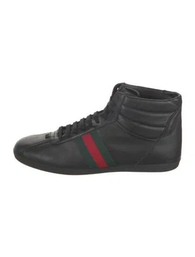 Pre-owned Gucci Interlocking G Logo Leather Athletic Sneakers In Black