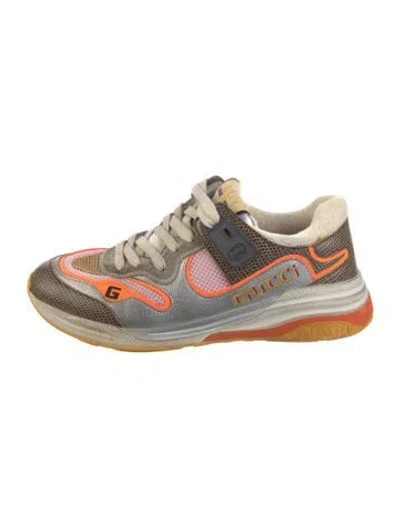 Pre-owned Gucci Interlocking G Logo Leather Athletic Sneakers In Brown
