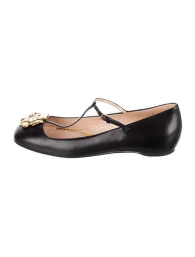 Pre-owned Gucci Interlocking G Logo Leather Ballet Flats In Black