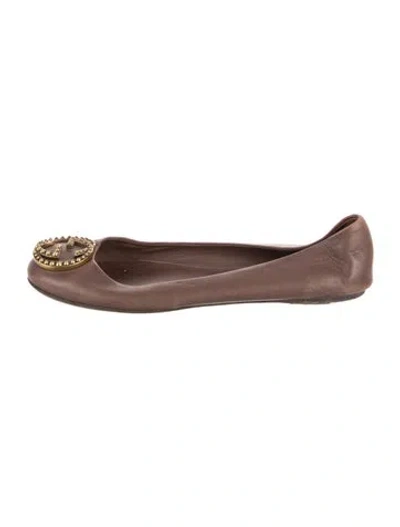 Pre-owned Gucci Interlocking G Logo Leather Ballet Flats In Brown