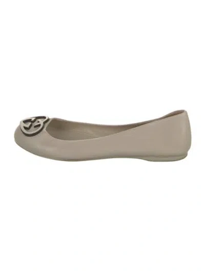 Pre-owned Gucci Interlocking G Logo Leather Ballet Flats In Neutrals