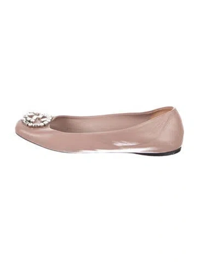 Pre-owned Gucci Interlocking G Logo Leather Ballet Flats In Pink