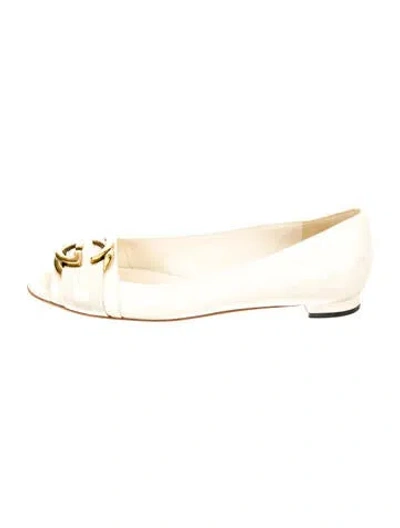 Pre-owned Gucci Interlocking G Logo Leather Ballet Flats In White