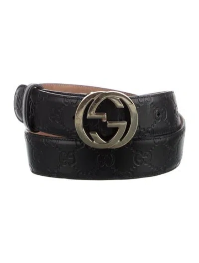 Pre-owned Gucci Interlocking G Logo Leather Belt In Black