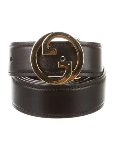 Pre-owned Gucci Interlocking G Logo Leather Belt In Black