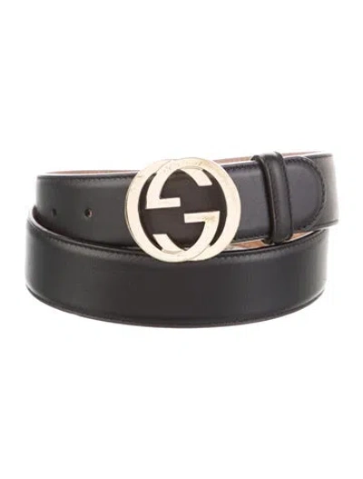 Pre-owned Gucci Interlocking G Logo Leather Belt In Black