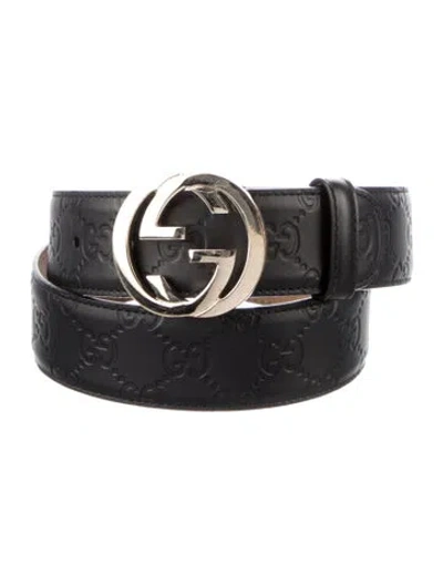 Pre-owned Gucci Interlocking G Logo Leather Belt In Black