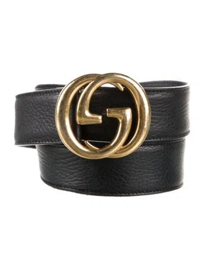 Pre-owned Gucci Interlocking G Logo Leather Belt In Black