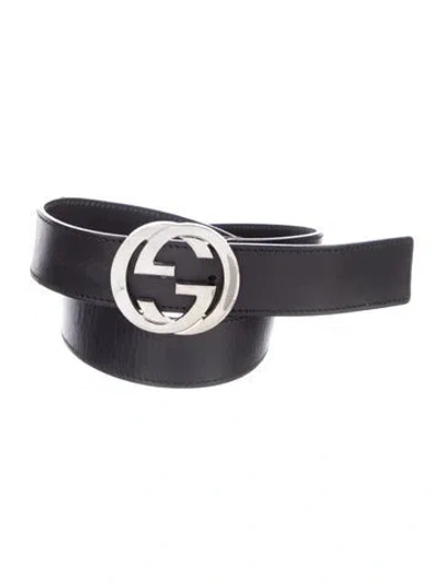 Pre-owned Gucci Interlocking G Logo Leather Belt In Black