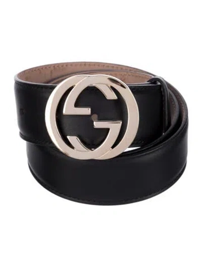 Pre-owned Gucci Interlocking G Logo Leather Belt In Black