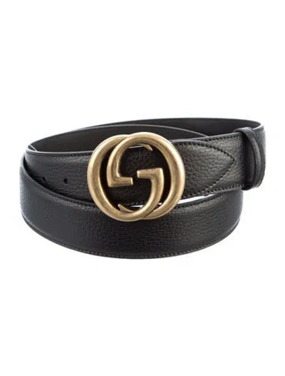Pre-owned Gucci Interlocking G Logo Leather Belt In Black