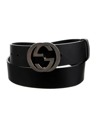 Pre-owned Gucci Interlocking G Logo Leather Belt In Black