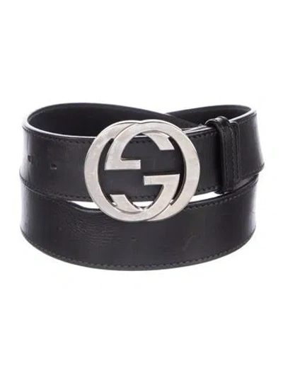 Pre-owned Gucci Interlocking G Logo Leather Belt In Black