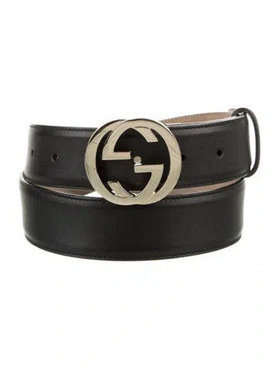 Pre-owned Gucci Interlocking G Logo Leather Belt In Black