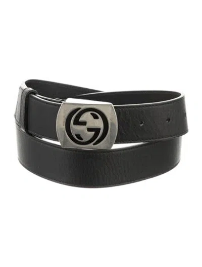 Pre-owned Gucci Interlocking G Logo Leather Belt In Black