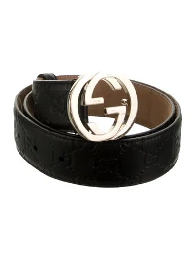 Pre-owned Gucci Interlocking G Logo Leather Belt In Black
