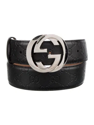 Pre-owned Gucci Interlocking G Logo Leather Belt In Black