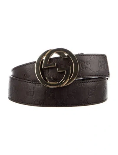 Pre-owned Gucci Interlocking G Logo Leather Belt In Brown