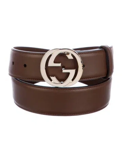 Pre-owned Gucci Interlocking G Logo Leather Belt In Brown