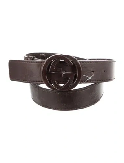Pre-owned Gucci Interlocking G Logo Leather Belt In Brown