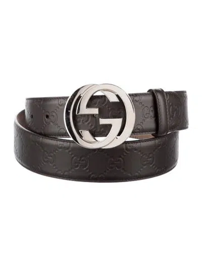 Pre-owned Gucci Interlocking G Logo Leather Belt In Brown